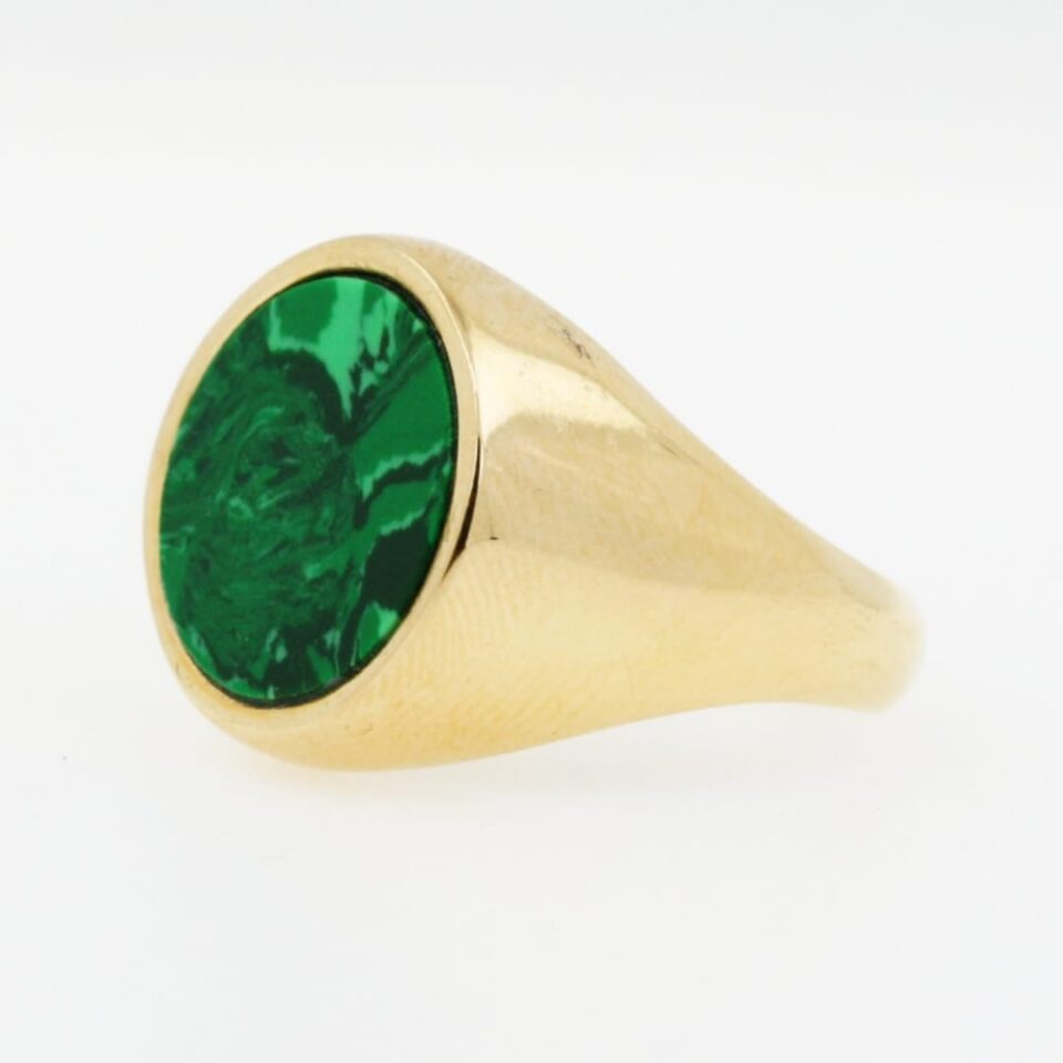 Anello malachite in argento dorato