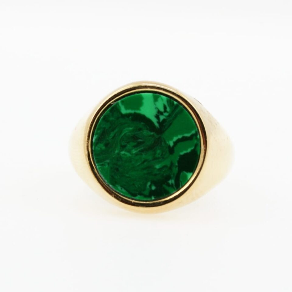 Anello malachite in argento dorato