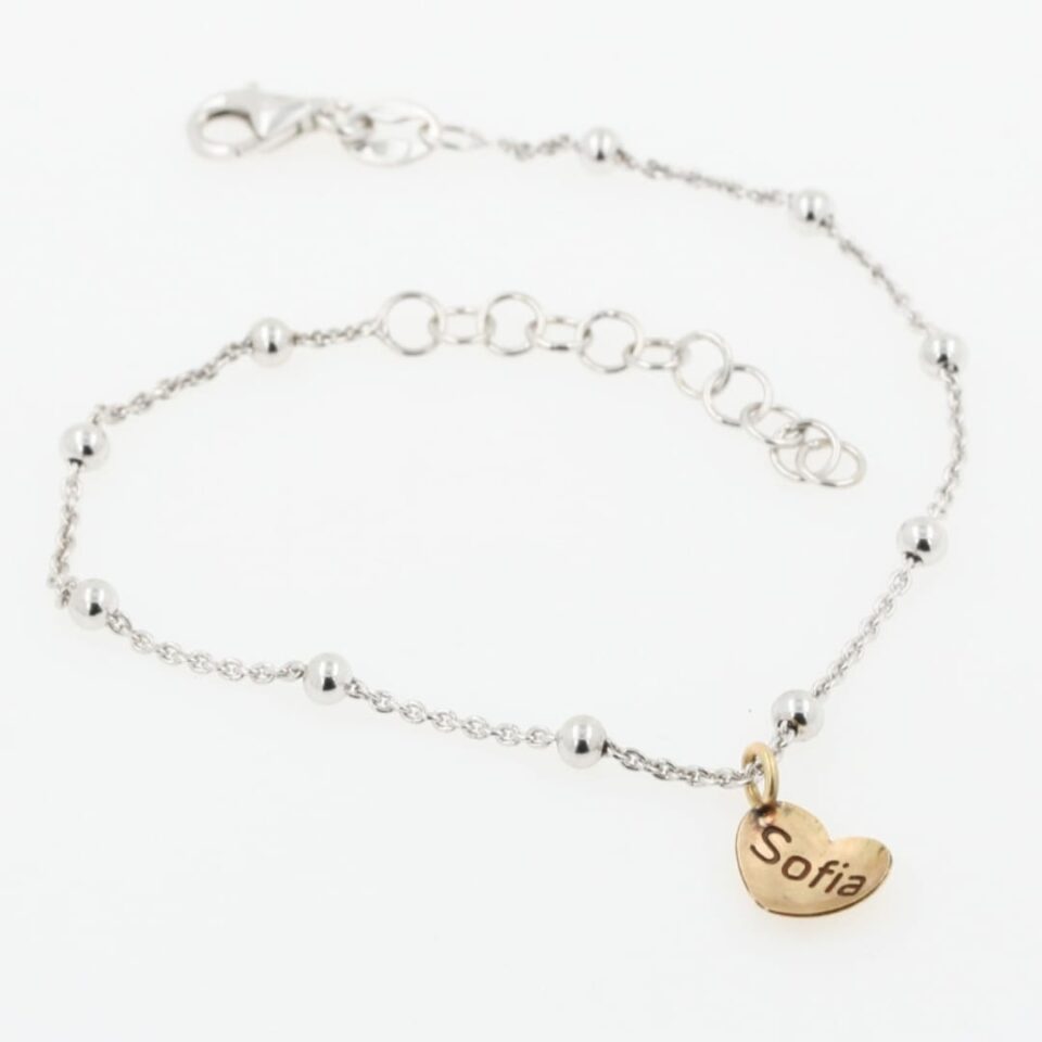 Bracciale con cuore in oro personalizzabile con incisione