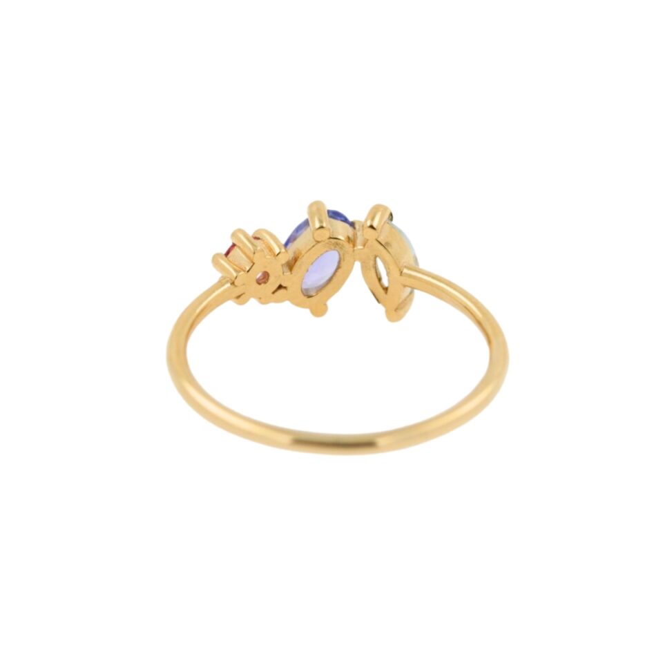 anello in oro con acquamarina tanzanite e tormalina
