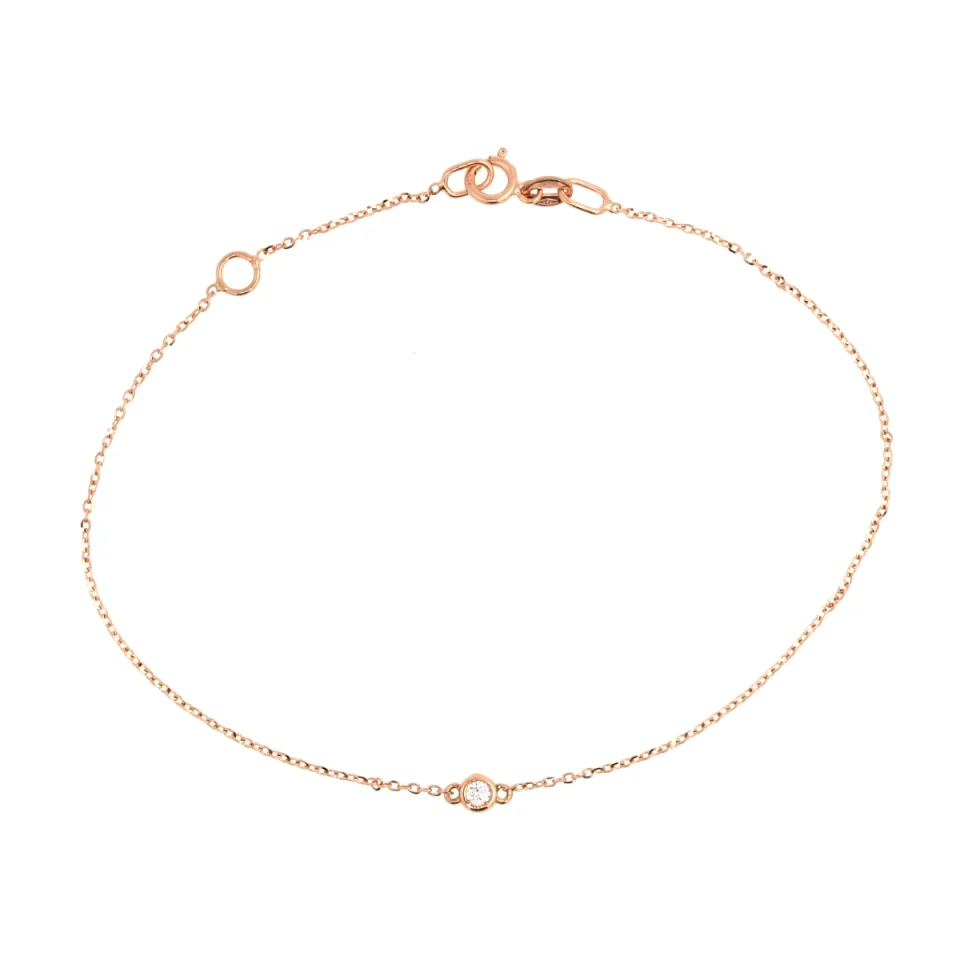 bracciale catenina in oro giallo rosa o bianco con diamantino centrale