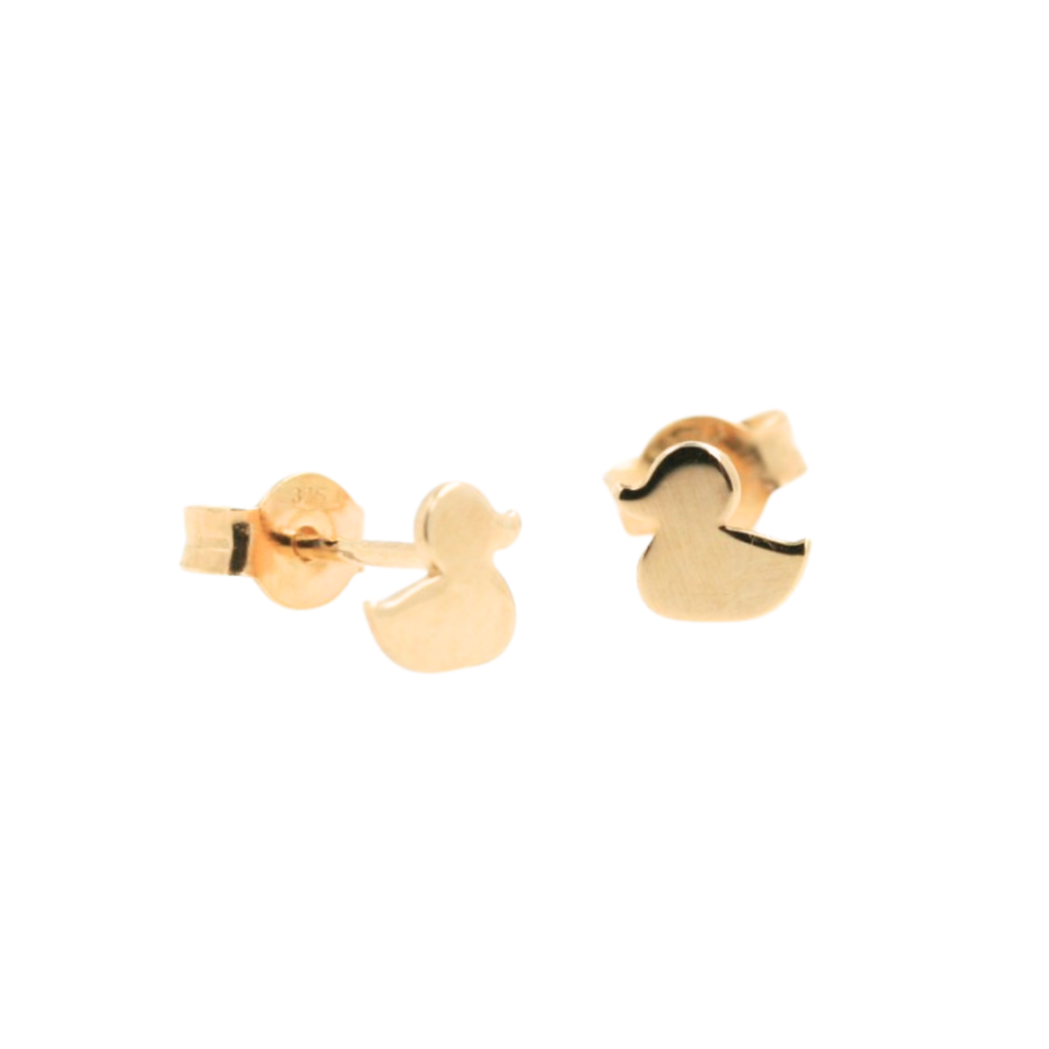 coppia di orecchini a forma di papera in oro giallo